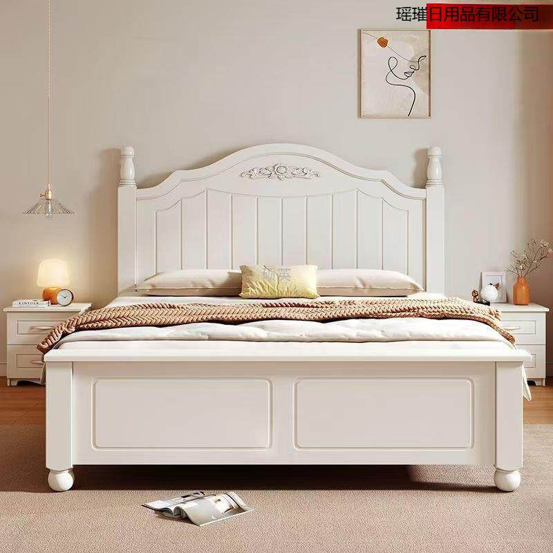 实木床现代简约主卧1米8双人床大气奶油风出租房用储物收纳床