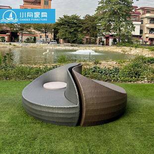 户外沙发庭院别墅民宿阳台藤椅家具防水防晒藤编创意圆型双人躺床