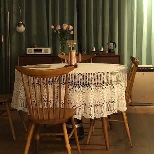 手工钩钩针花台布欧式镂B1401复古大美式田园乡村纯棉空编织圆餐