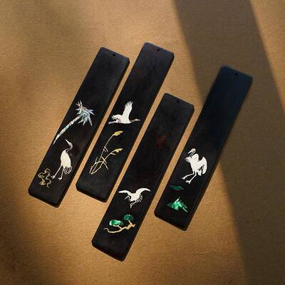 黑檀嵌镶松鹤国风书签檀木镶SQA0012商银嵌贝壳务文紫创礼品木质