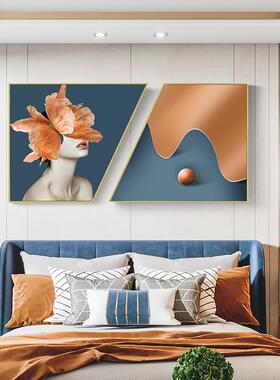 橙色客装饰画沙发292定格现代简约梯形壁组合美女羽毛背厅墙画轻