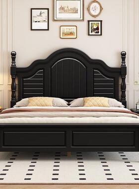 美式古风米黑色实木床DTD主卧.5双人床现代约简复1古1.8米储物床