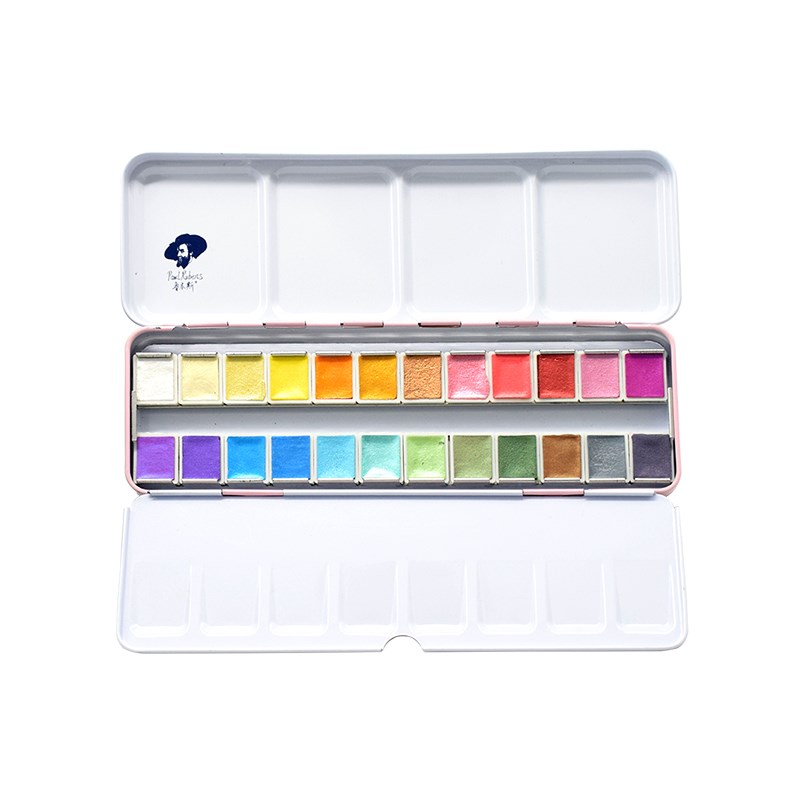 鲁本斯2色固体水彩色 珠光颜料学院级铁盒水彩画颜料写生装