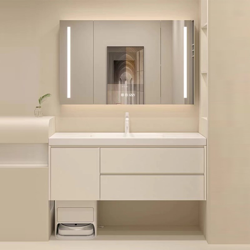 扫地机器人浴室柜组合岩板无缝可丽耐卫生间洗手盆洗脸台盆柜定制