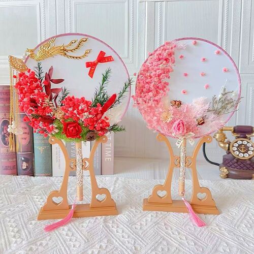 古风永生花团扇 干花DIY材料包花艺亲子母亲节活动沙龙手工材料