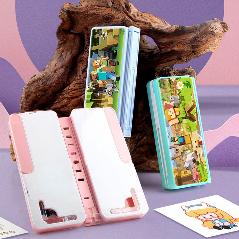 学生多功能铅笔盒阅读书架笔盒可调节升降读书架文具盒我的世界