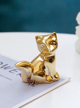 简约金色陶瓷小狐狸摆件动物家居装饰抽象迷你工艺品桌面装饰品