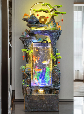 中式假山流水喷泉落地摆件客厅办公室生财装饰高山循环水鱼缸景观