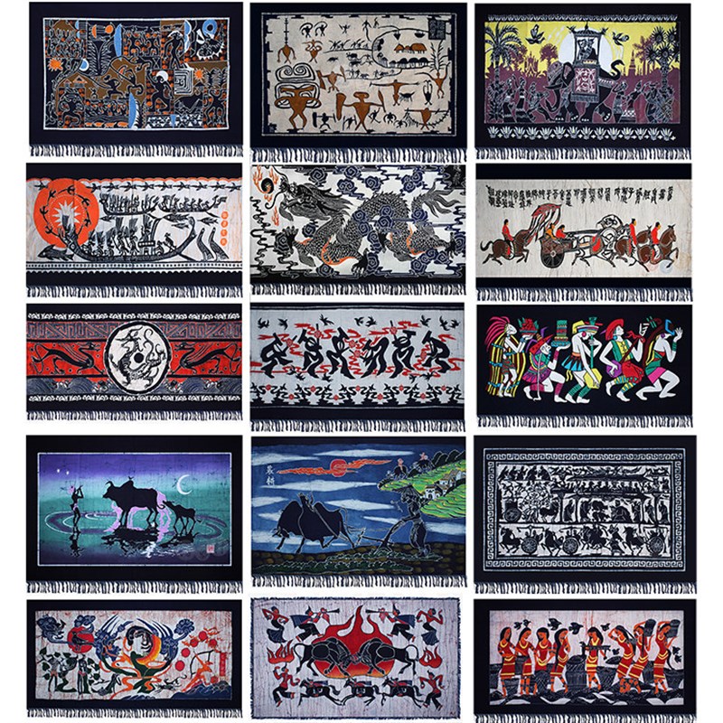 贵州扎染工艺品苗族手工蜡布艺壁挂80x120cm民族风酒店装饰画