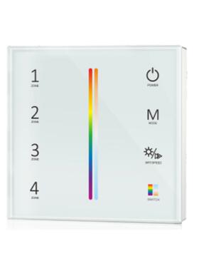 钢化玻璃触摸⾯板DMX512主控T15-1 4区RGB+CCT10动态模式10级亮度