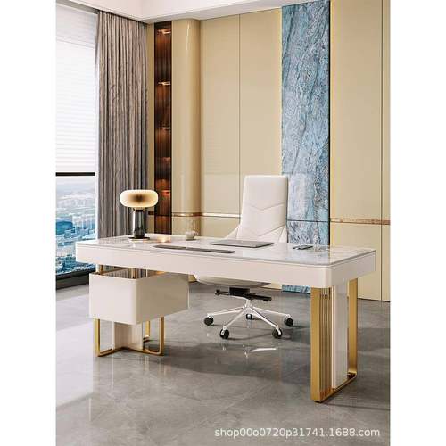 轻奢岩板书桌现代简约卧室书房意式极简办公桌椅组合家用成长作业