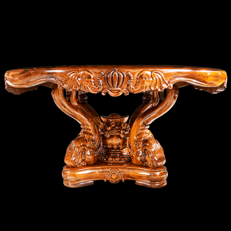 乌金木豪华餐厅家具欧式实木雕花餐台大理石桌面大象餐桌椅