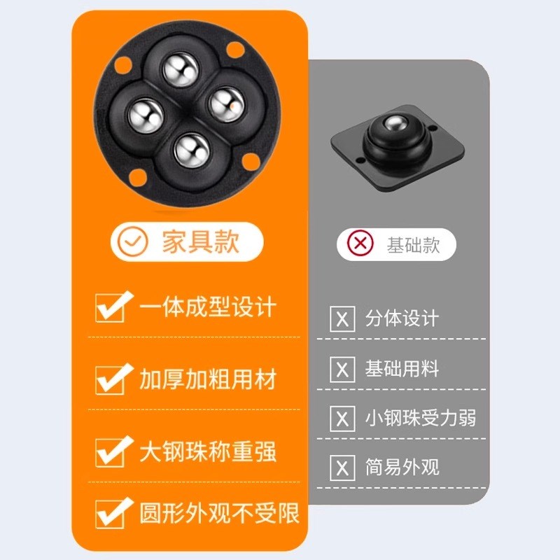 粘贴式万向轮轮子移动滚珠免打孔钢珠尼龙珠静音家具滑轮脚轮
