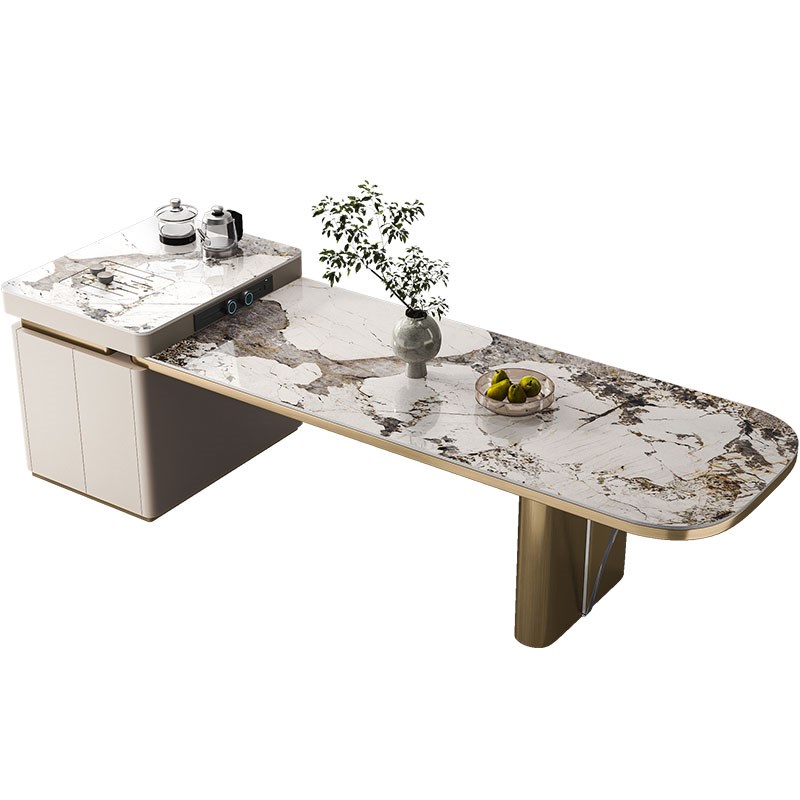 黑奢岩板岛台餐桌茶桌一体两用办公室茶桌椅现代高级感泡茶台