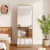 实木铜角全身镜落地镜子家用挂墙式 钢化玻璃穿衣镜女生卧室试衣镜