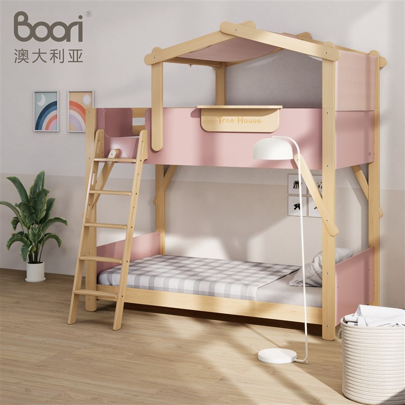 Boori儿童树屋床高架床层上下子母层床高低床全实木上床下桌