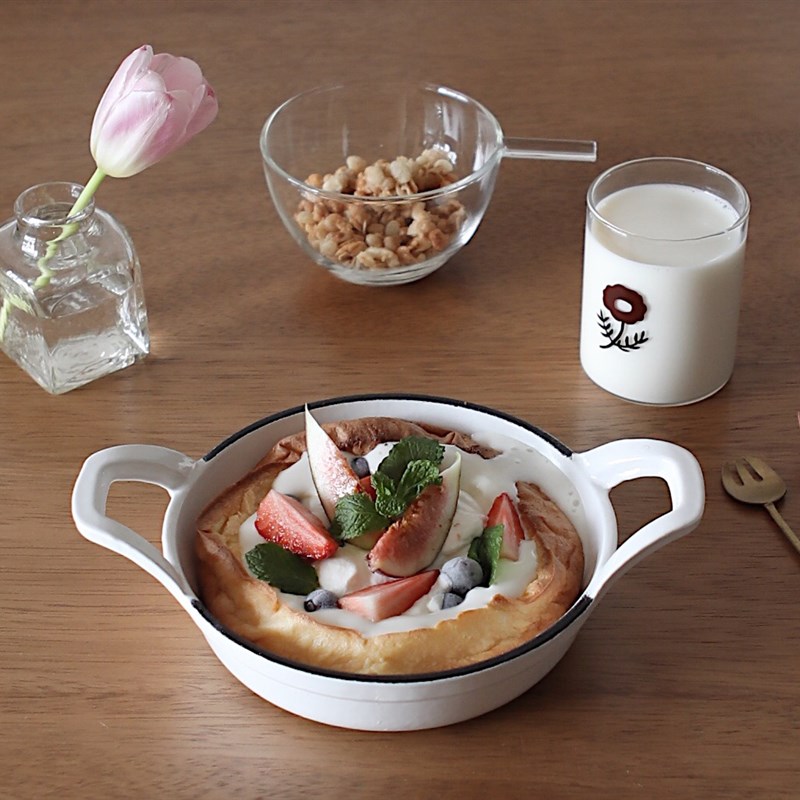 【白珐琅铸铁锅】烤盘烤碗 可直火可烤箱 菌子食堂