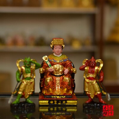 黄杨木雕实木真金彩绘安金天上圣母妈祖娘娘千里眼顺风耳护法将军
