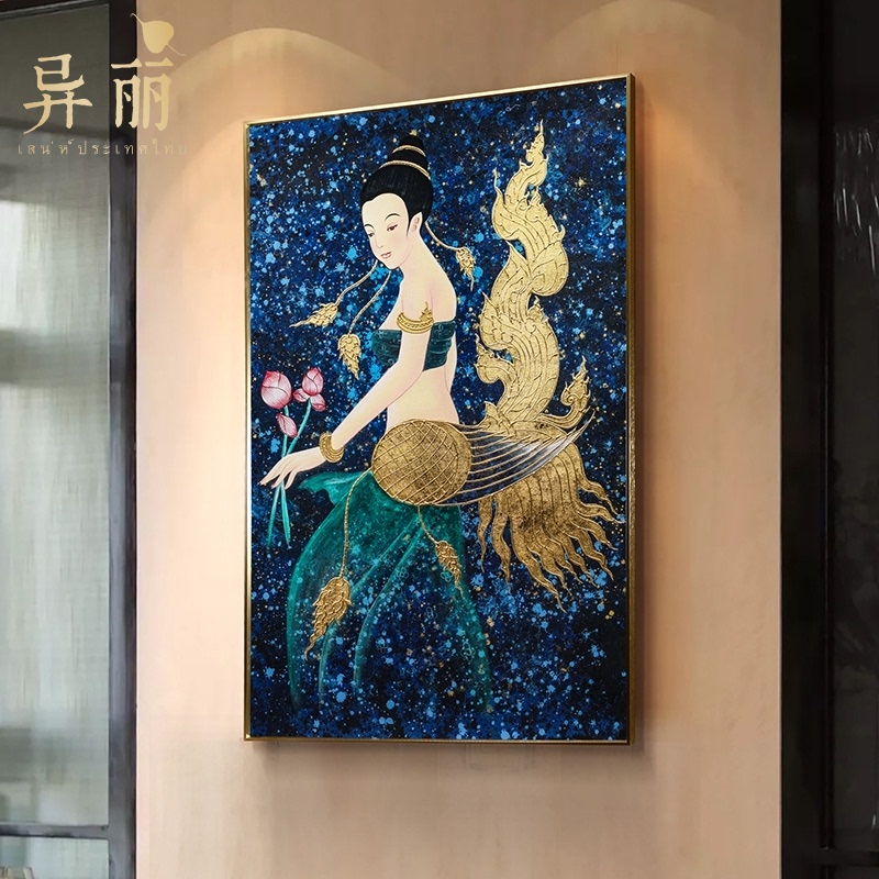 异丽东南亚风格高清喷绘油画玄关客厅人物装饰画餐厅装饰挂画墙画