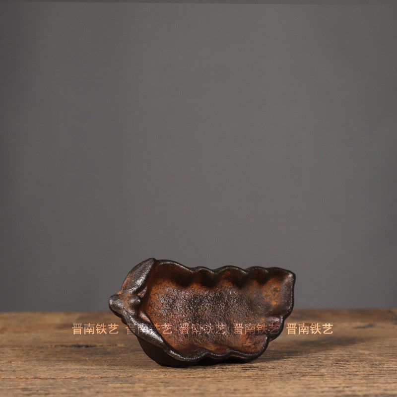 仿古铁器叶子笔洗豌豆皮笔架复古工艺雅居茶舍案头文玩收藏摆件
