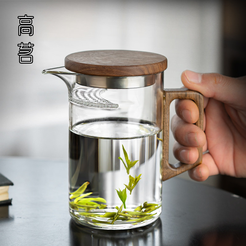 绿茶泡茶器玻璃茶壶冲茶月牙过滤茶杯滤茶器一体公道杯家用耐热公