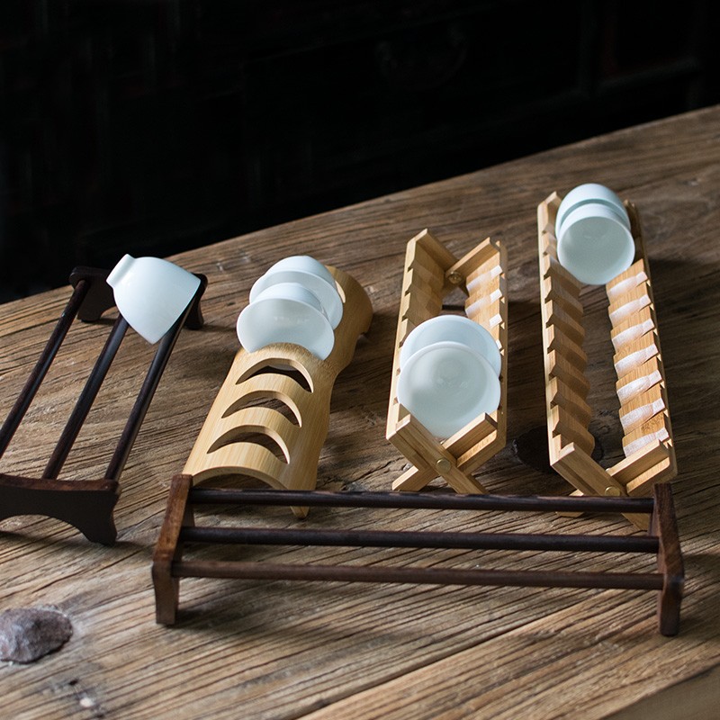 茶杯架黑檀花梨木竹制杯架茶杯拖茶杯垫功夫茶具实木茶道零配件