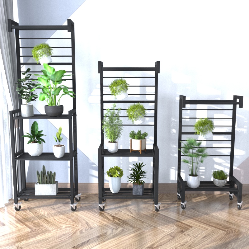 新款花架室外阳台防锈金属爬藤架地面多层花盆挂架移动带轮绿植架