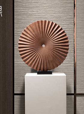 圆形实木雕塑艺术玄关装饰品样板间软装客厅落地摆件酒店大堂摆设