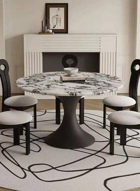 法式形复古宝格郦大理石圆桌风20餐25新款小户型家用QAP奶油实木
