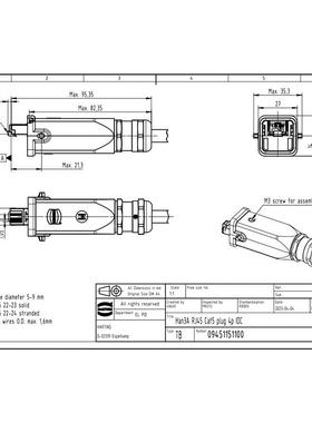 HARTIG连接器94511051100网络插头RJ-45IP6DYQ7HAN3A-PLUG-4Np