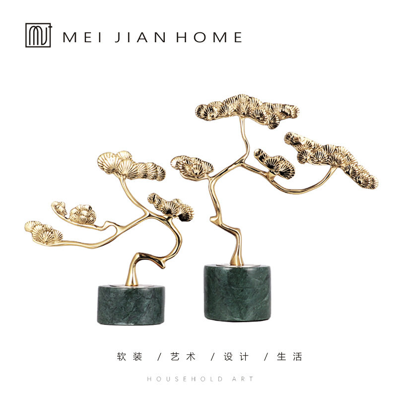 现代新中式松树博古架酒柜摆件酒店展厅茶室样板间时尚轻奢装饰品
