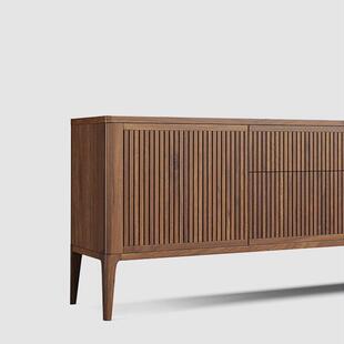 复RTE多古北黑胡桃实木餐边柜功能茶水柜诧寂风客美厅木玄关柜装