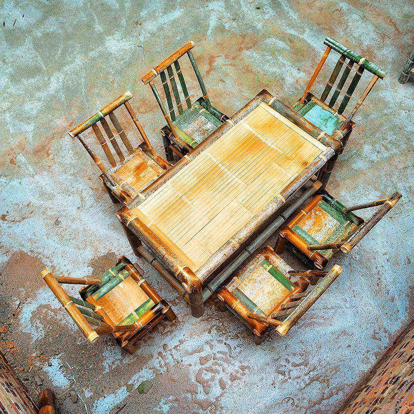 庭院手工家乐餐馆民宿围炉煮IYI茶合老式农编复组古竹竹桌子凳子