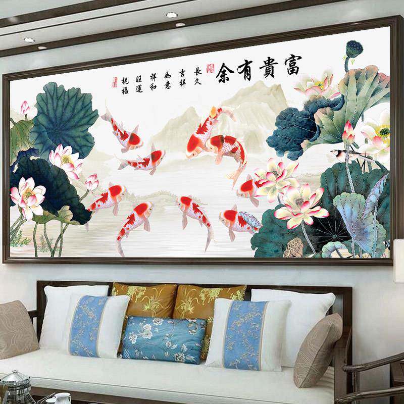 d钻5石画2025年新花款满九钻客厅鱼图荷十字绣点贴砖秀TM627421粘