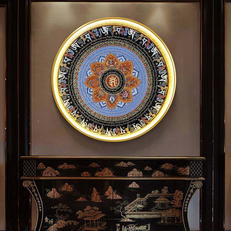 藏式坛城唐E卡装画发光入饰户挂玄关圆形中式11117685LD灯壁画中,家居饰品,现代装饰画,淘宝优惠券,粉丝福利购,淘宝优惠卷