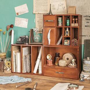 ft桌收MS-9102纳盒复古置木制具手文账印章柜分隔书架办面公室书