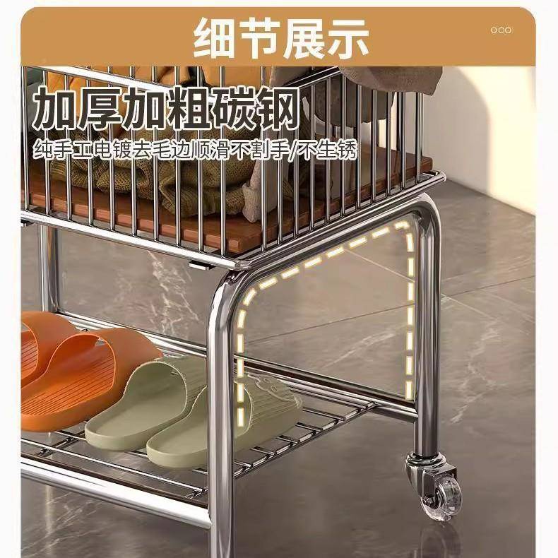 不锈钢中古脏衣篮层衣服收纳卫生间置移动架子双脏衣筐篓推车wp00