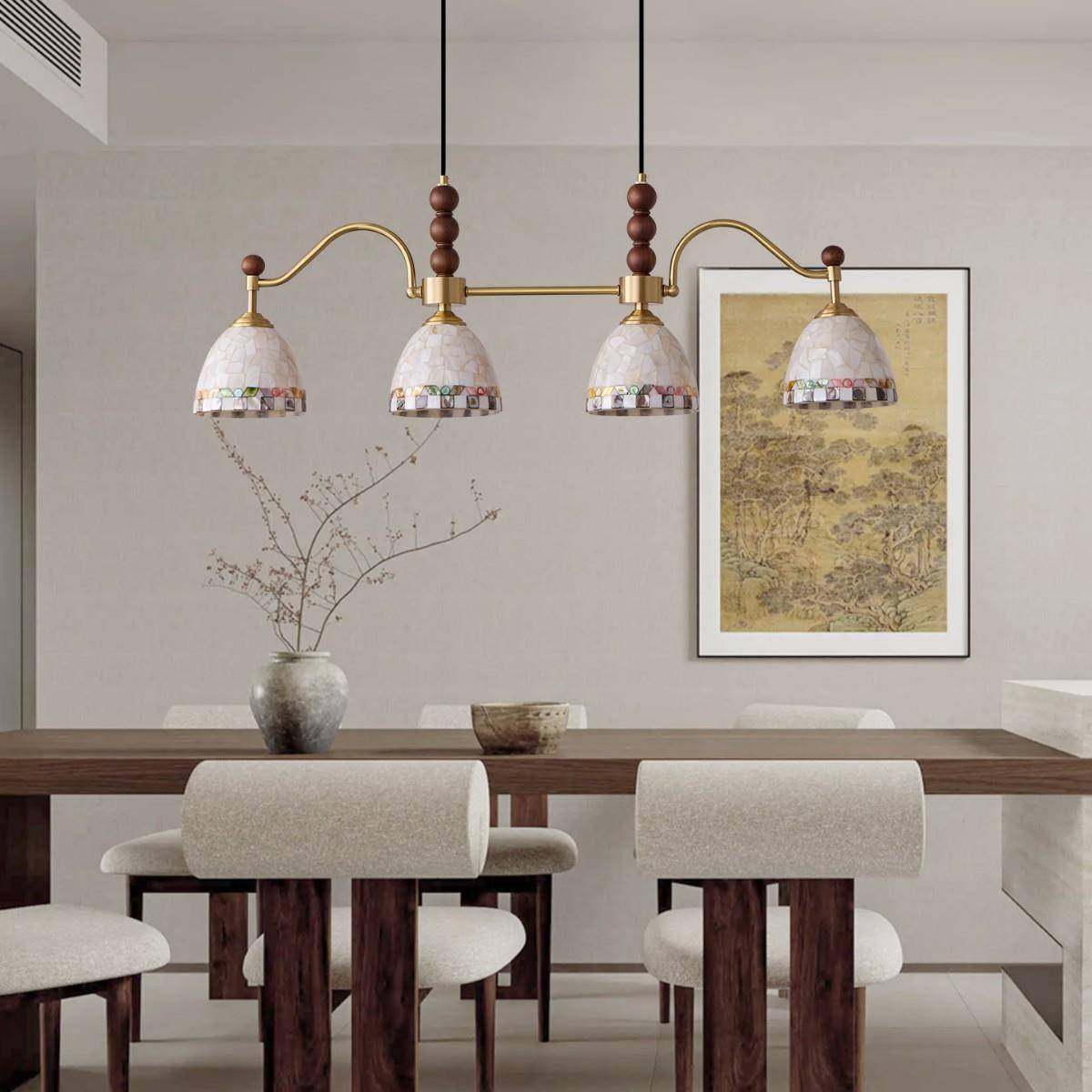 231中古风贝壳古餐台厅吊灯设计师法式复胡木轻桃奢全铜长条餐桌,家装灯饰光源,智能吊灯,淘宝优惠券,粉丝福利购,淘宝优惠卷
