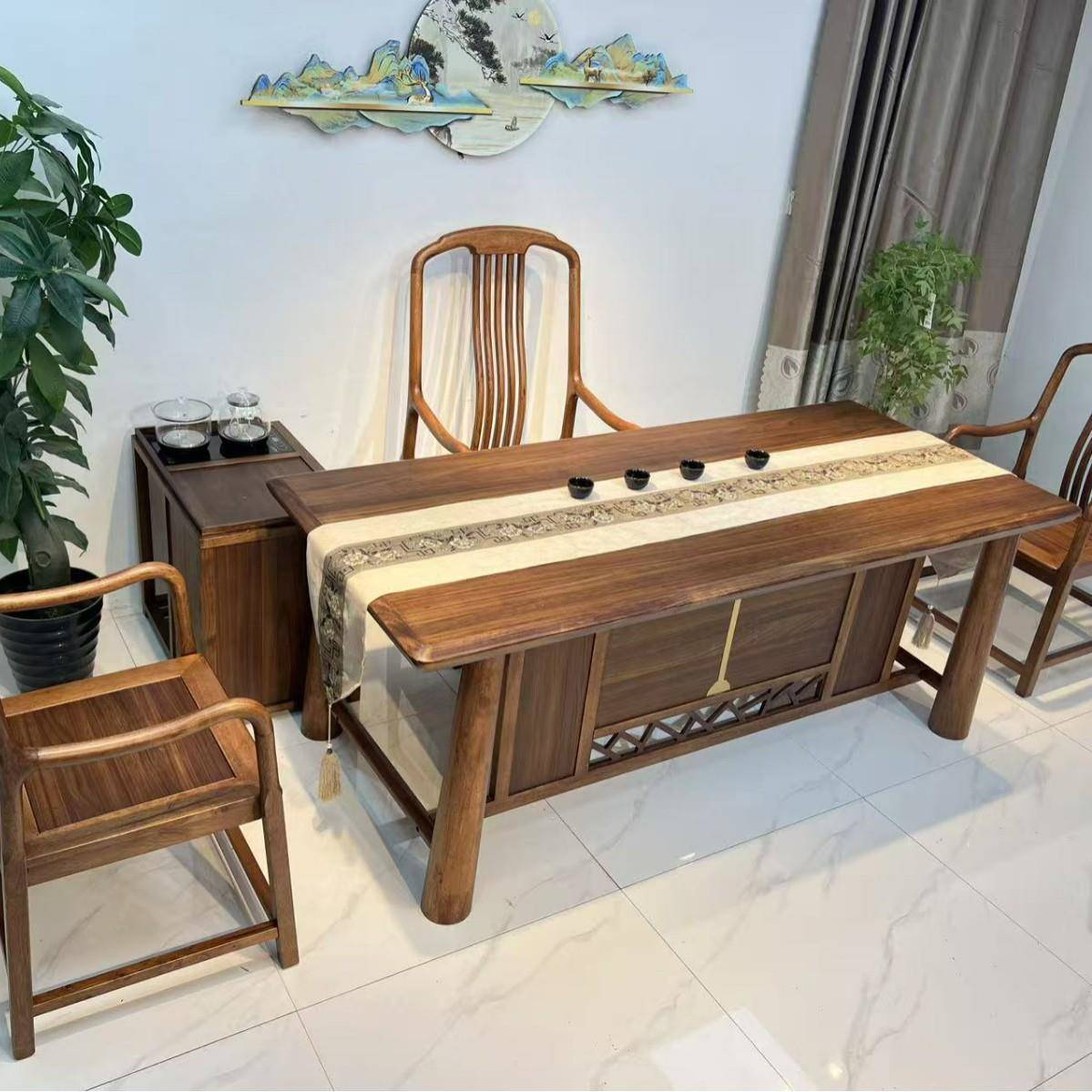 喝茶桌椅合一桌五椅实台木乌金办公茶干湿组(湿泡)茶QLN木盘