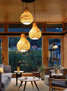 创意个性竹编灯吊手工JOJ编织菠萝丁吊餐灯厅甜品店水果店子民宿