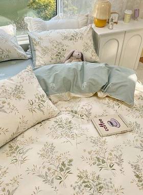 SNV全棉小清新纯田园风棉四件套生宿三件套被套床单床学笠舍2.0m