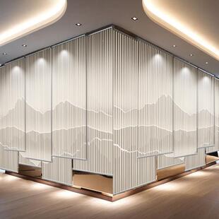 中式升降卷窗帘客厅茶室卧室悬挂式屏风子QGL软帘隔断遮挡装帘饰