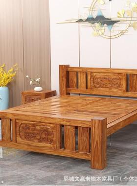 老榆木床实LUK木老民宿主酒店卧家用床新中式复古原木古典双人榆