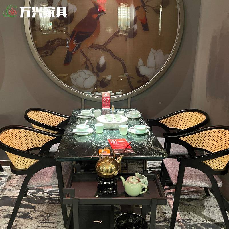 中式大理石高新档餐茶餐厅粤菜馆餐商用卡桌座WOZ椅组合广裕得案