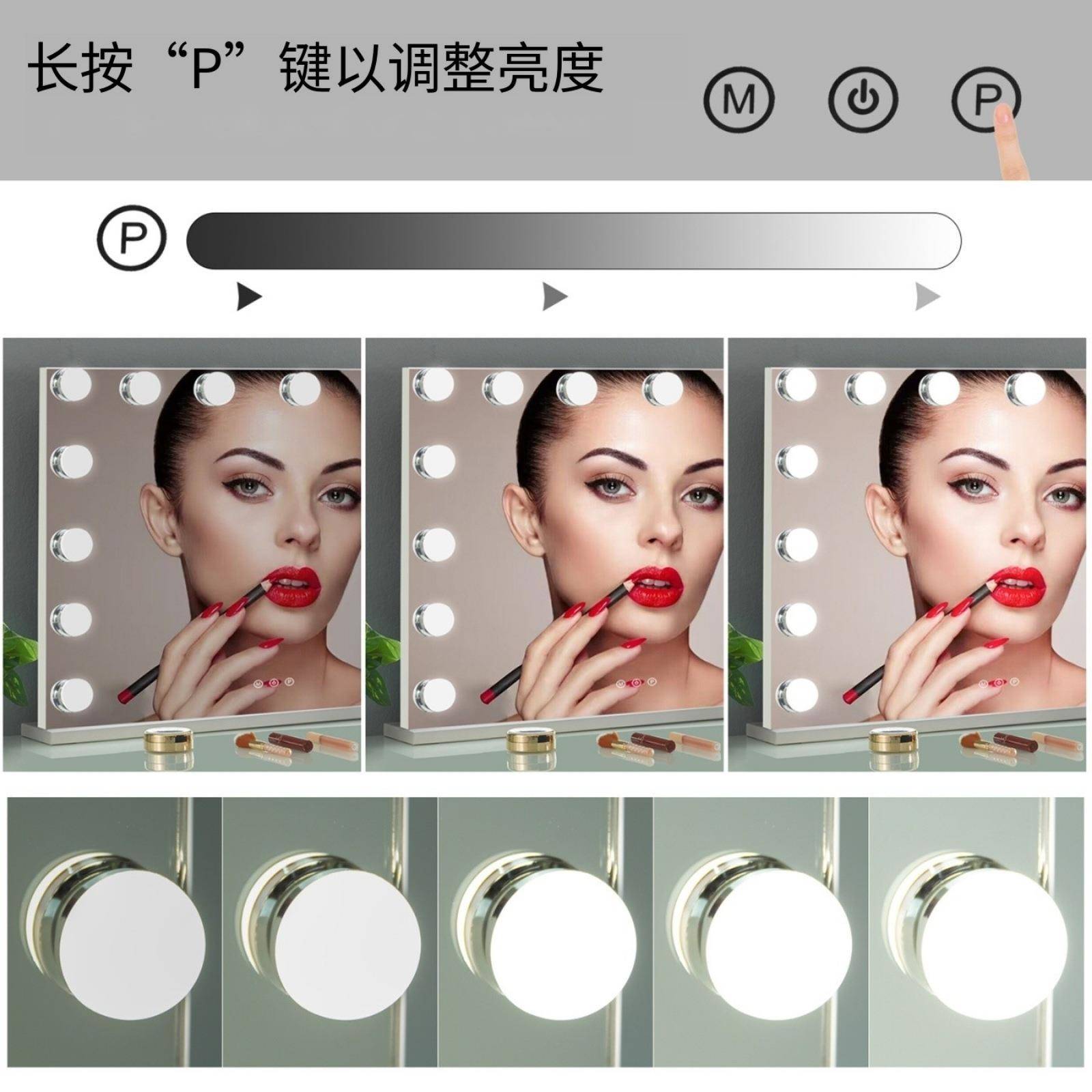 好莱坞化妆镜dle灯台属式家影QYM用智能触摸带灯楼补光金梳妆镜