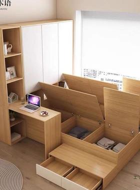榻榻米床组衣柜纳书桌床合41828小户型一体儿童房单人储物收床定