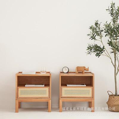 日式实木wyy25011床头柜小户型卧边室床边置物柜客厅创意藤家用编