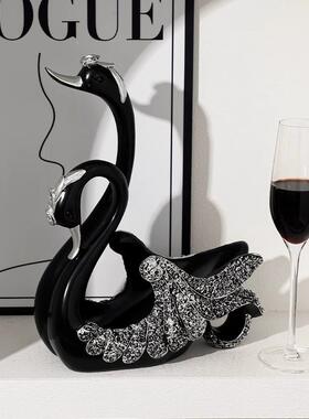 红酒架天鹅摆件创意黑轻奢高档客厅居柜RAQ玄关餐边电视柜酒装饰