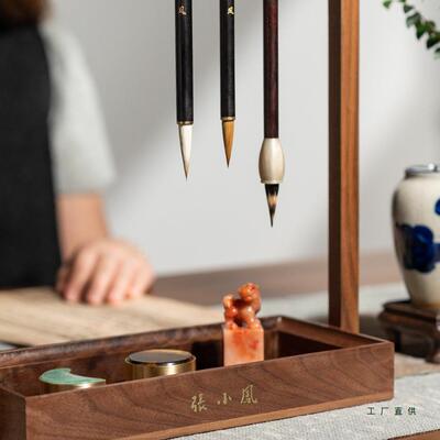 张小凤文昌笔黑胡桃木笔笔挂毛笔收纳书法挂71395毛架笔架搁架子