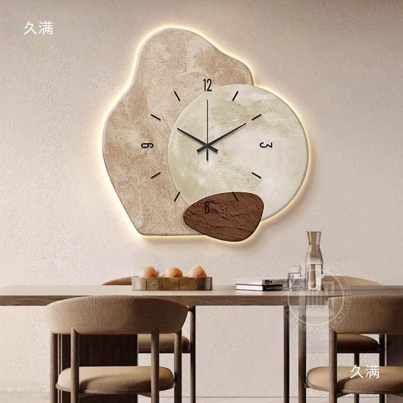 壁画厅挂画石来运tlzn$*&f转轻奢感挂装钟抽象餐艺术钟表饰时画客